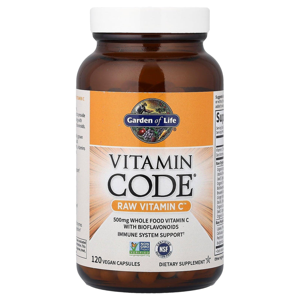 Garden of Life Vitamin Code Raw Vitamin C – 120 Caps, 500mg Whole Food Vitamin C with Probiotics | Vegan, Gluten Free