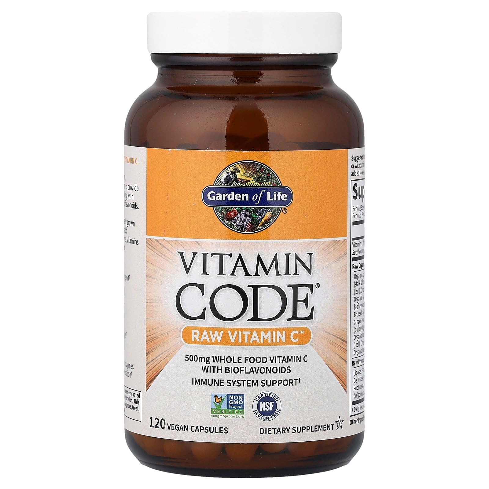Garden of Life Vitamin Code Raw Vitamin C – 120 Caps, 500mg Whole Food Vitamin C with Probiotics | Vegan, Gluten Free