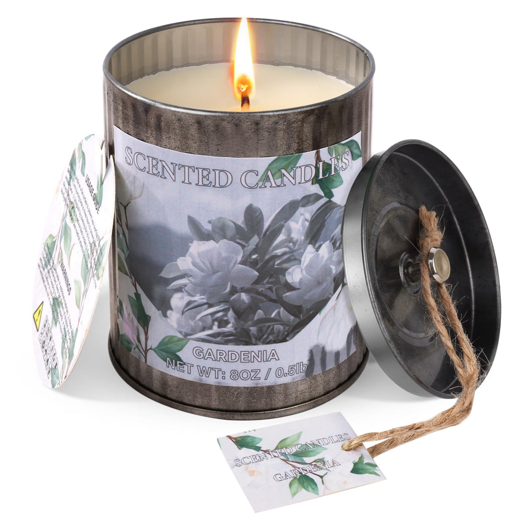 Gardenia Scented Soy Candle 8oz – 50 Hours Burn Time | Home Aromatherapy Gift