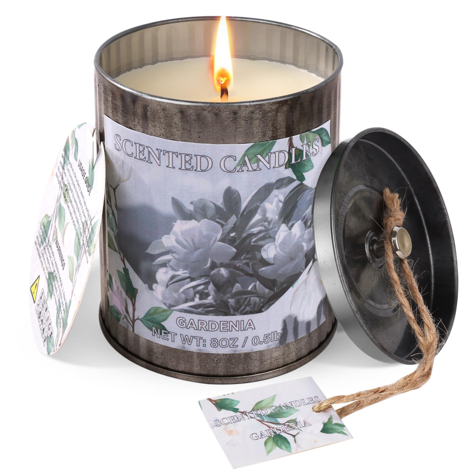 Gardenia Scented Soy Candle 8oz – 50 Hours Burn Time | Home Aromatherapy Gift