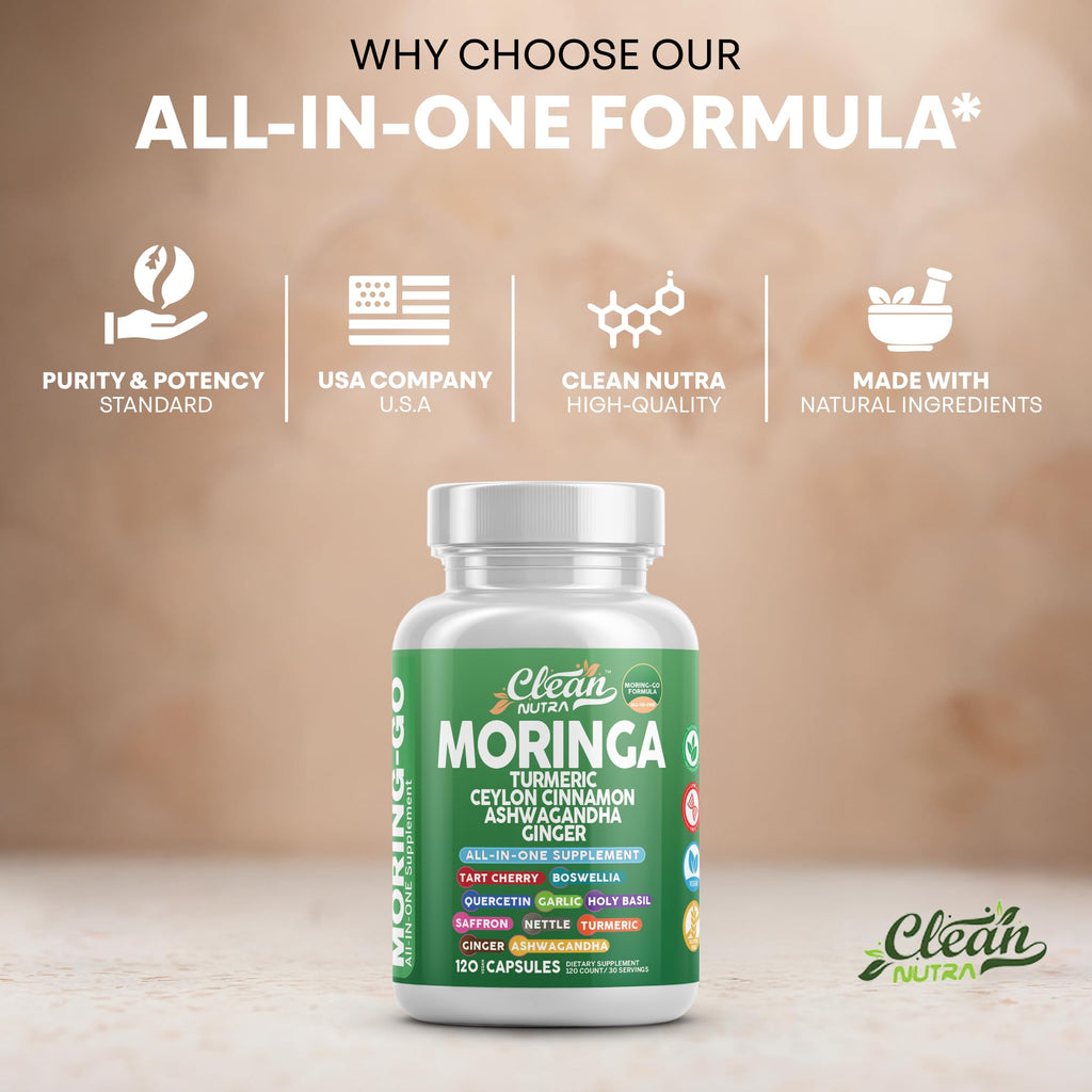 Moringa Powder Capsules + Turmeric Moringa Leaf – Clean Nutra Moring-Go