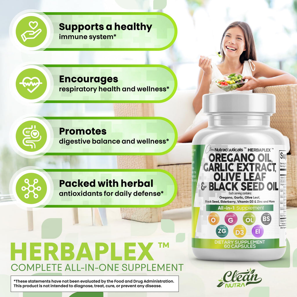 Oregano Oil Capsules with Black Seed, Garlic & Elderberry – Immune Support | Zinc & Vitamin D3