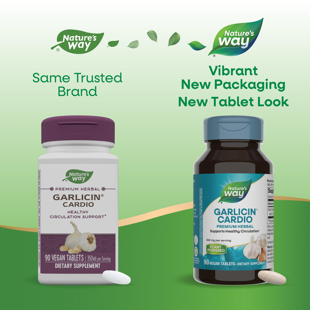 Nature’s Way Garlicin Cardio – Premium Herbal Circulation Support (350 mg, 90 Tablets)