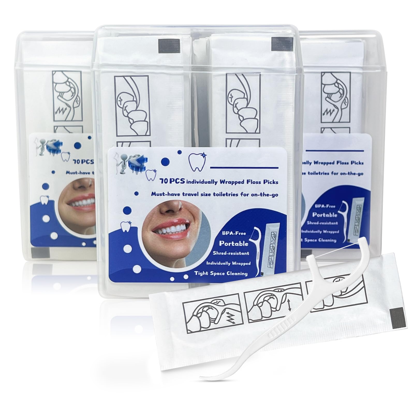 Garrelett 210 Ct Travel Floss Picks Bulk - Individually Wrapped, Curved Tip