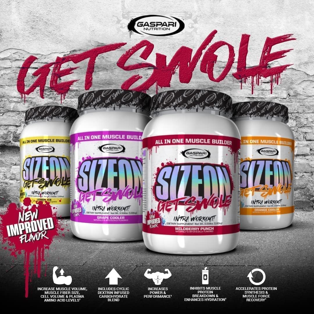 Gaspari SizeOn – Hybrid Intra-Workout Amino Acids & Creatine for Muscle Size & Recovery (3.59 lb Raspberry)