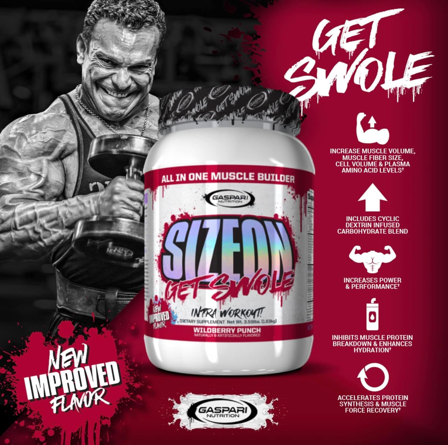Gaspari SizeOn – Hybrid Intra-Workout Amino Acids & Creatine for Muscle Size & Recovery (3.59 lb Raspberry)