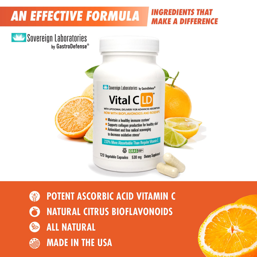 GastroDefense Vital C-LD: Enhanced Liposomal Vitamin C 530mg | 120 Capsules