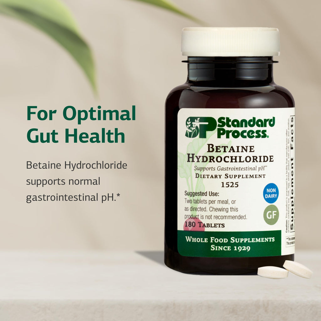 Betaine Hydrochloride Supplement 180 Tablets | Digestive pH Support & Iron Absorption - Gluten-Free
