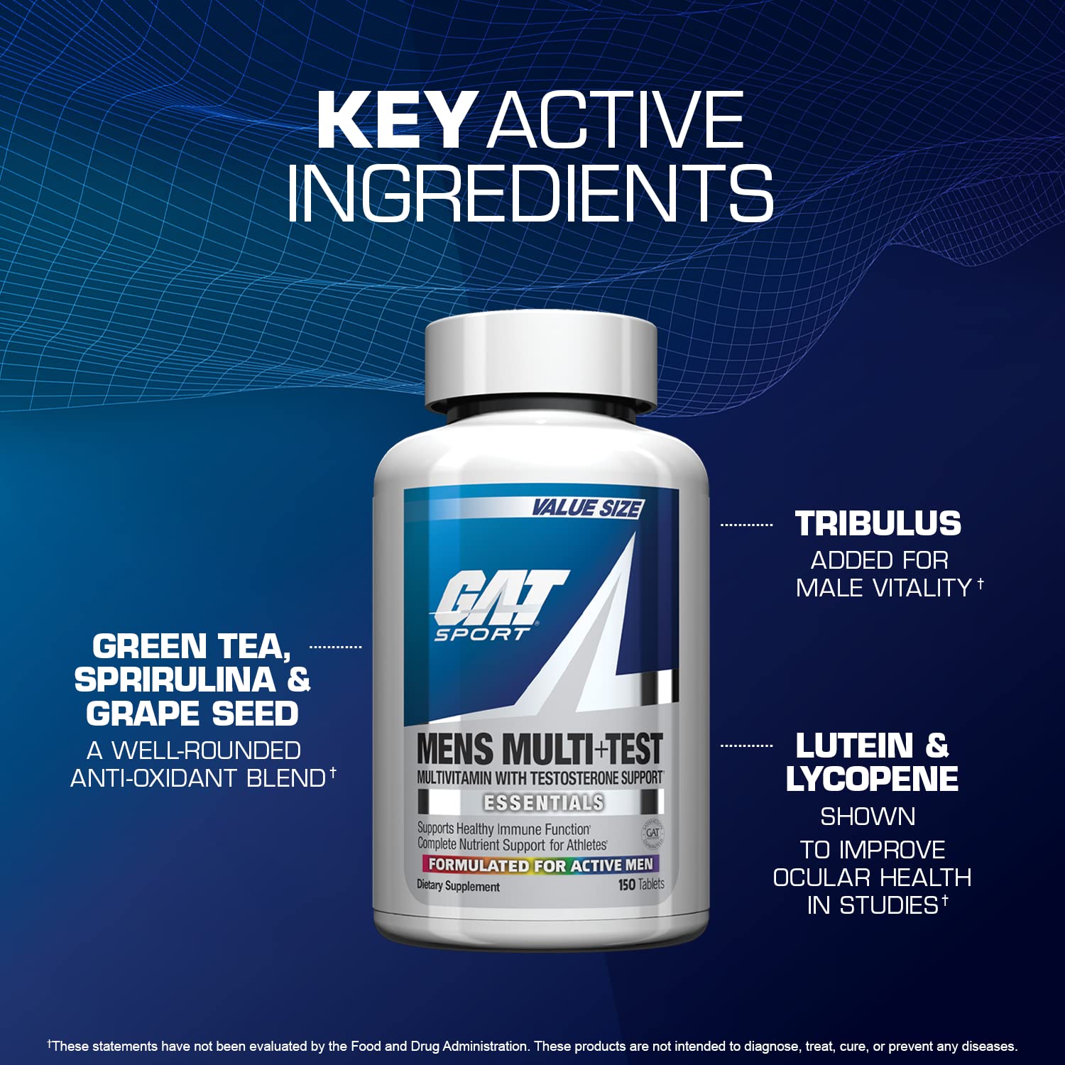GAT SPORT Men's Multi + Test | Premium Multivitamin Tablets 150 Count
