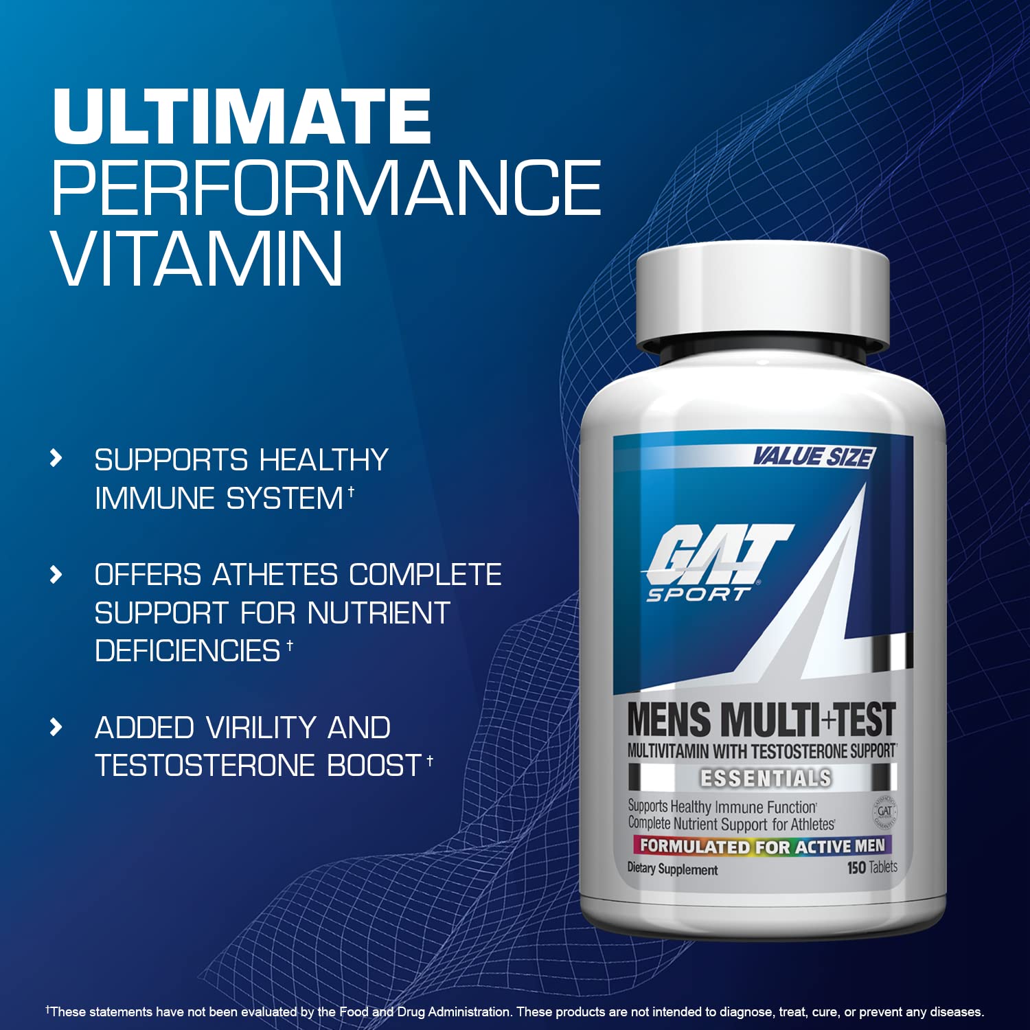 GAT SPORT Men's Multi + Test | Premium Multivitamin Tablets 150 Count
