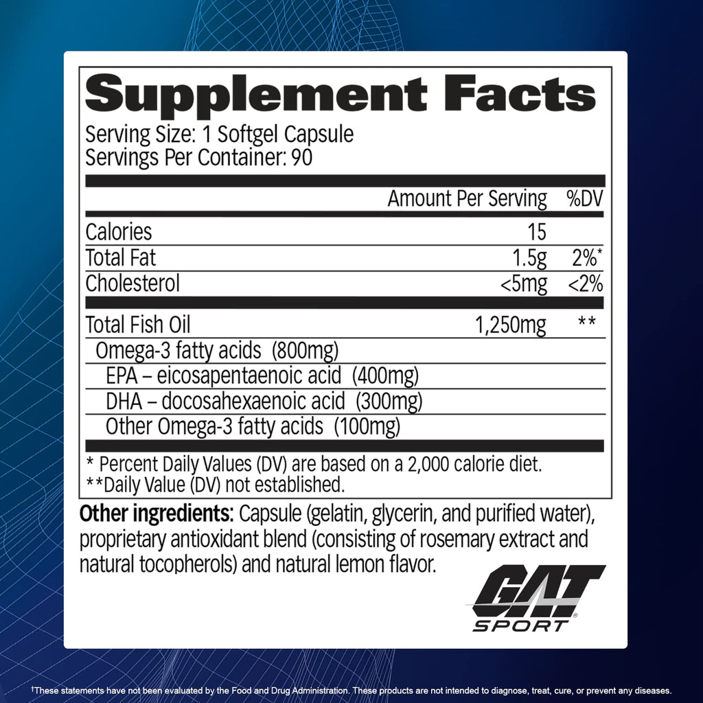 GAT SPORT Omega-3 Fish Oil 90 Softgels – High Potency EPA & DHA