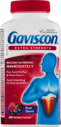 Gaviscon Extra Strength Fruit Antacid Tablets – 60 Count | Fast Heartburn Relief