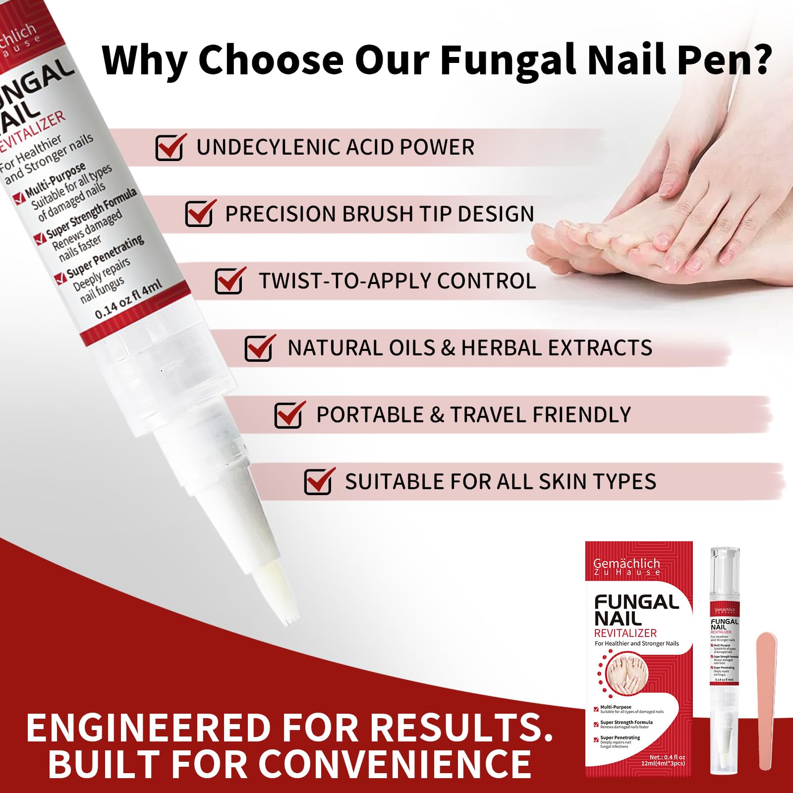 Gemächlich ZuHause Toenail Fungus Treatment Extra Strength Pen – 3 Pens & 3 Files