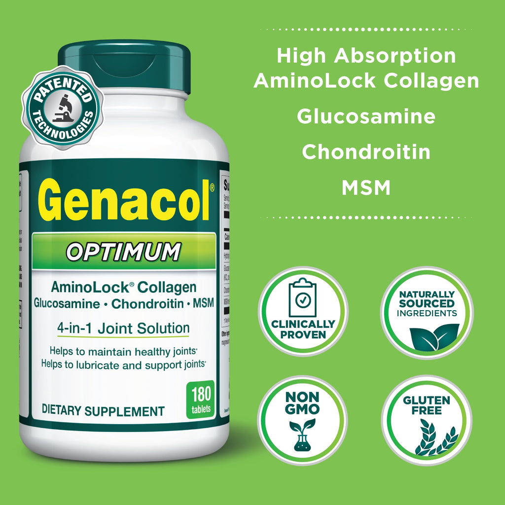 Genacol Optimum: Joint Support Tablets with Glucosamine, Chondroitin, MSM & Ultra-Hydrolyzed Collagen - 180 Count