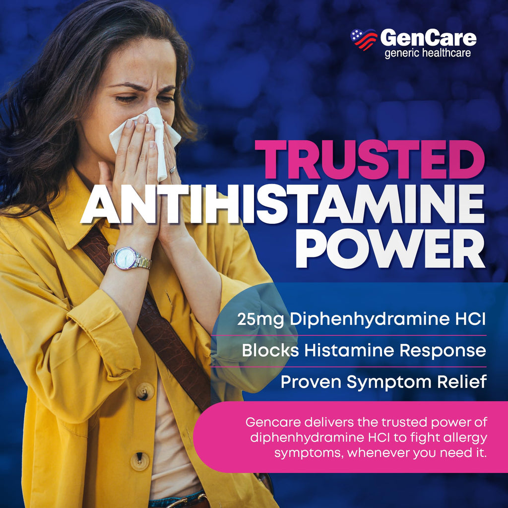 GenCare Allergy Relief Medicine – 600-Count Diphenhydramine 25mg for Adults
