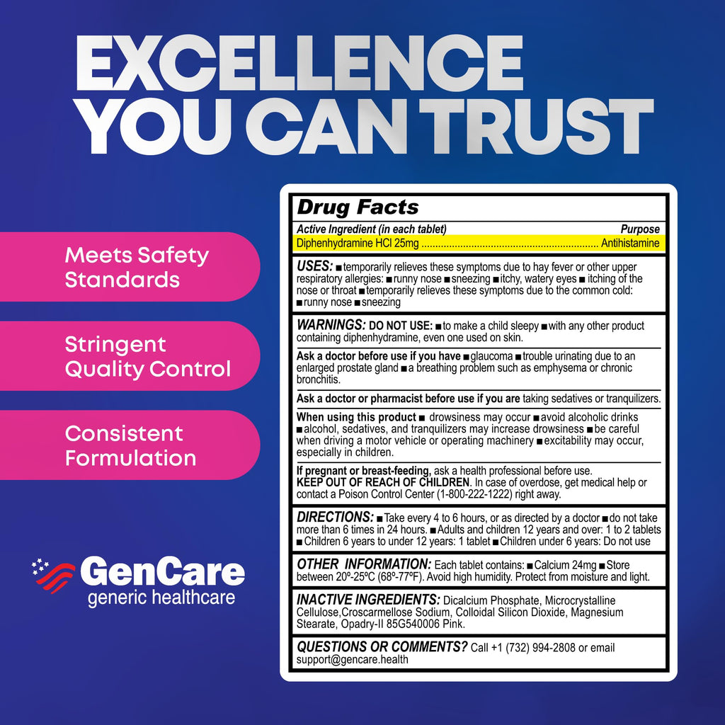 GenCare Allergy Relief Medicine – 600-Count Diphenhydramine 25mg for Adults
