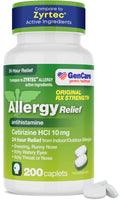 GenCare Cetirizine HCL 10 mg - 200 Caplets, 24 Hour Non-Drowsy Allergy Relief (Generic Zyrtec)