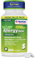GenCare Cetirizine HCL 10 mg (300 Caplets) – 24-Hour Non-Drowsy Allergy Relief | OTC Antihistamine