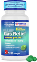 GenCare Extra Strength Gas Relief 125mg – 180 Softgels | Fast Bloating Relief (Compare to Gas X)