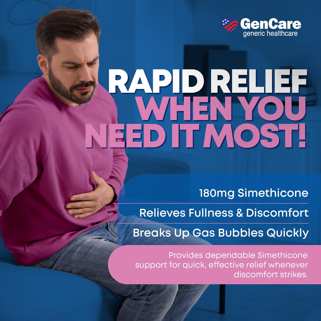 GenCare Ultra Strength Simethicone Gas Relief 180 mg (180 Softgels) | Fast Gas Relief and Bloating Support