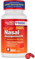 GenCare Nasal Decongestant PE – 300 Count, 10mg Phenylephrine HCl | Non-Drowsy Sinus Relief (Compare to Sudafed PE)