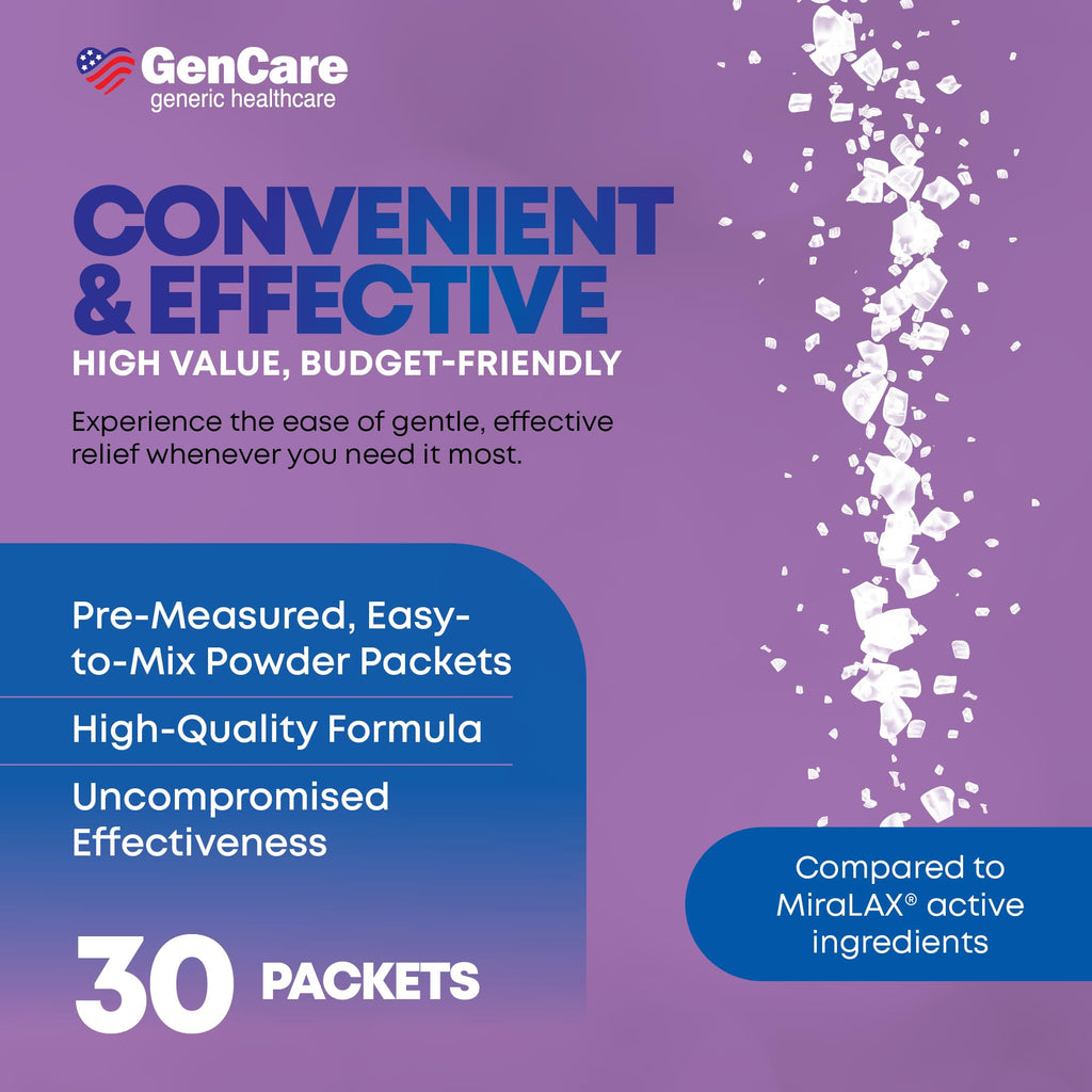 GenCare Polyethylene Glycol 3350 Powder – 30 Travel Packets for Gentle Occasional Constipation Relief
