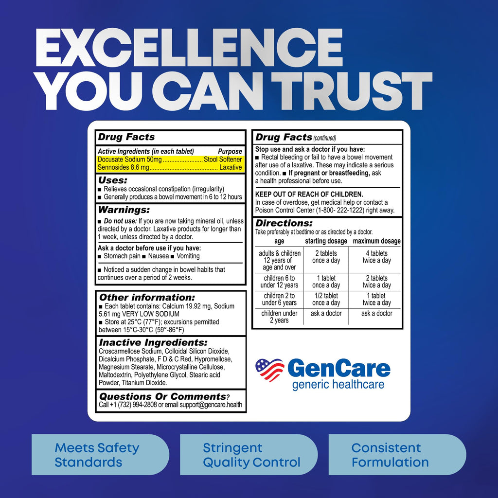 GenCare Senna-S Natural Vegetable Laxative + Stool Softener Dual Action – 200 Tablets Value Pack