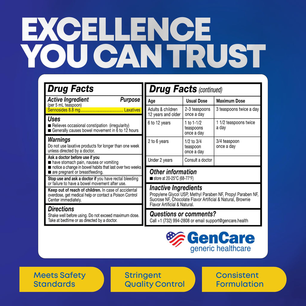 GenCare Senna Syrup Liquid Laxative - All Natural, Easy-to-Swallow 8 Oz