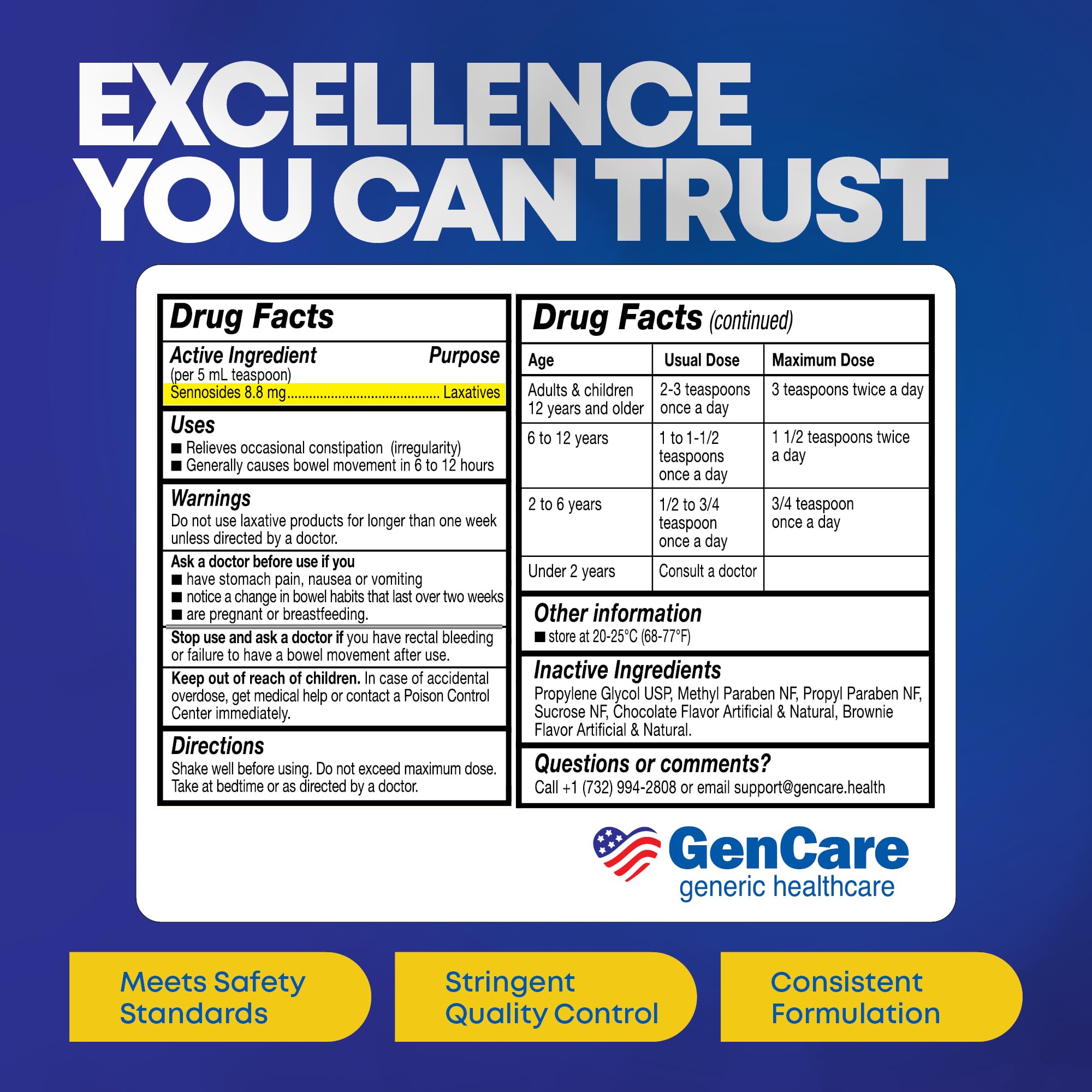 GenCare Senna Syrup Liquid Laxative - All Natural, Easy-to-Swallow 8 Oz