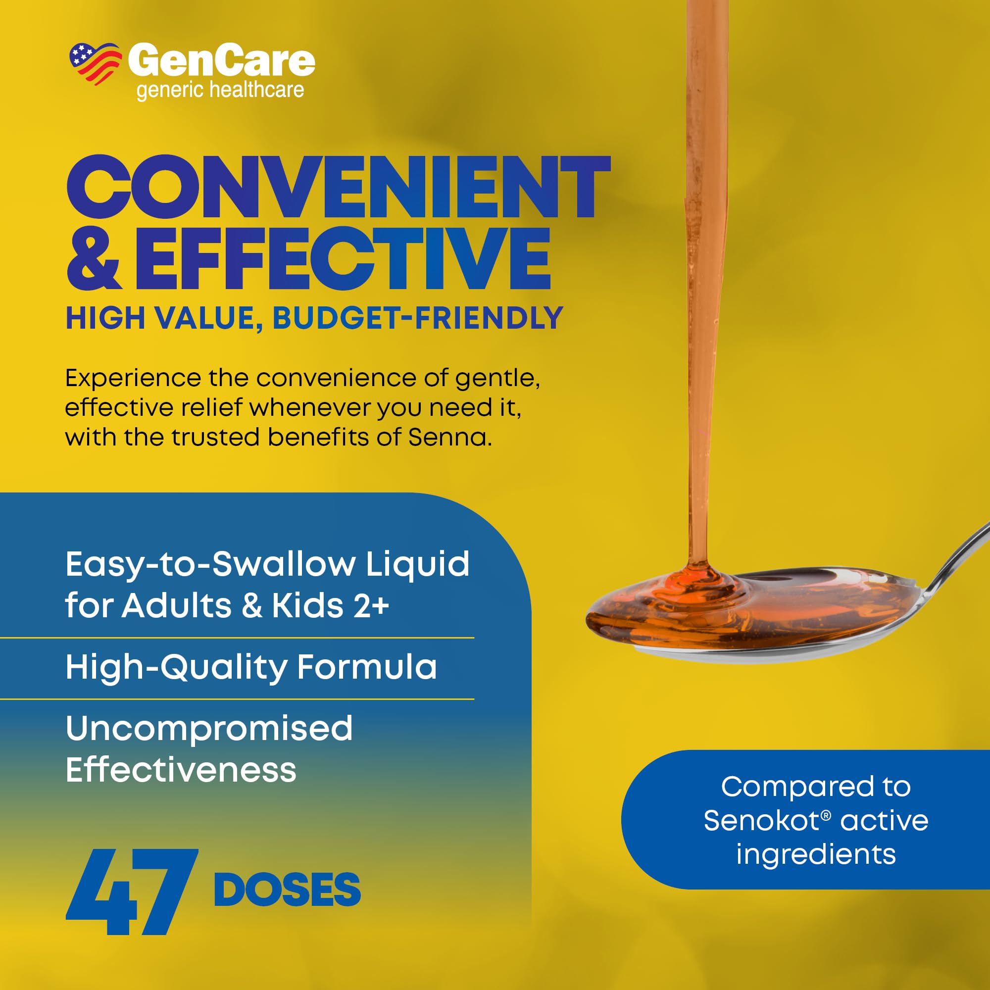 GenCare Senna Syrup Liquid Laxative - All Natural, Easy-to-Swallow 8 Oz