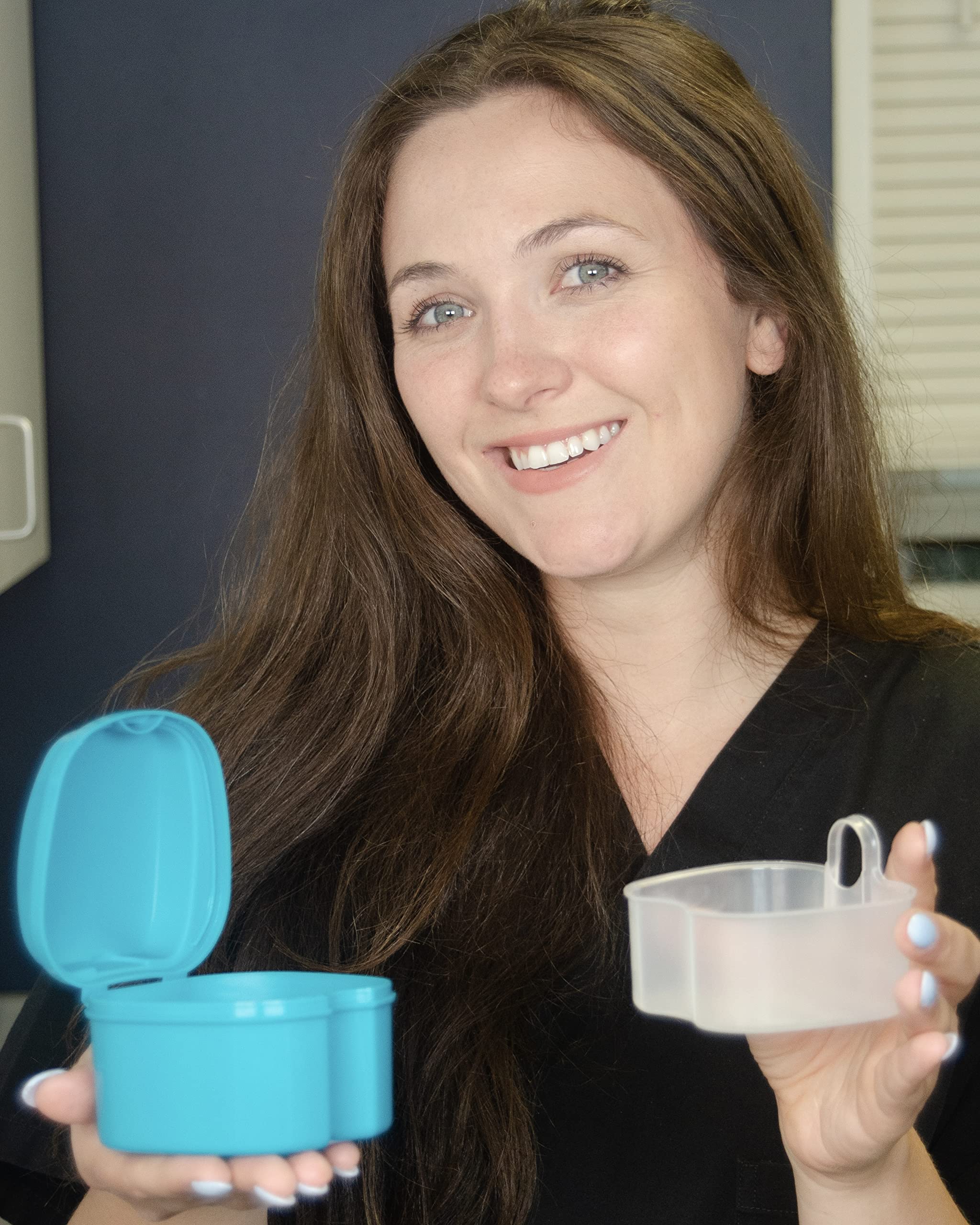 Genco Dental Denture Case with Strainer – Teal Night Cleaner Bath Box
