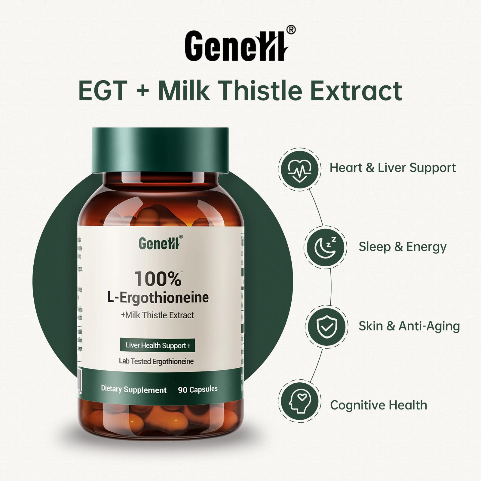 GENEIII Milk Thistle & L-Ergothioneine – Liver & Cellular Health Support | 90 Count