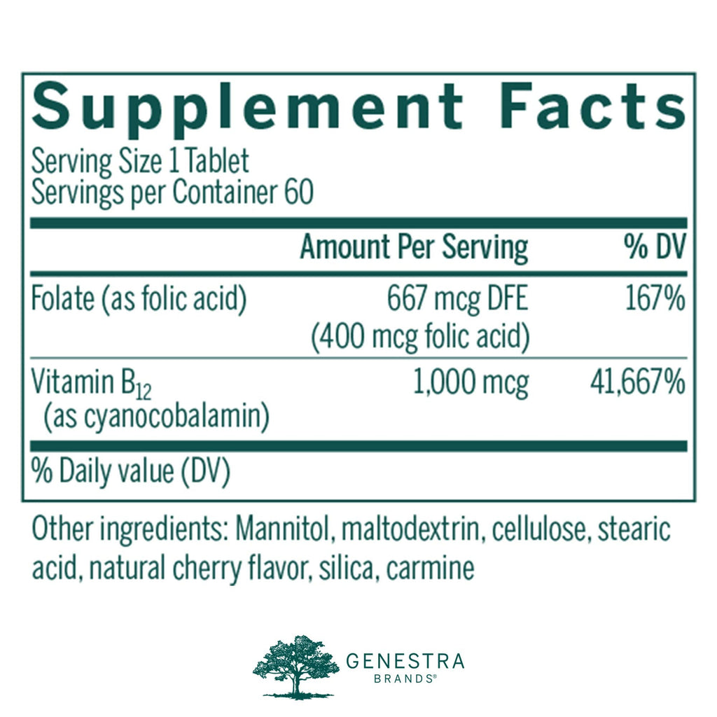 Genestra Bio B12 + Folic Acid – Vitamin B12 Supplement | 60 Chewable Tablets