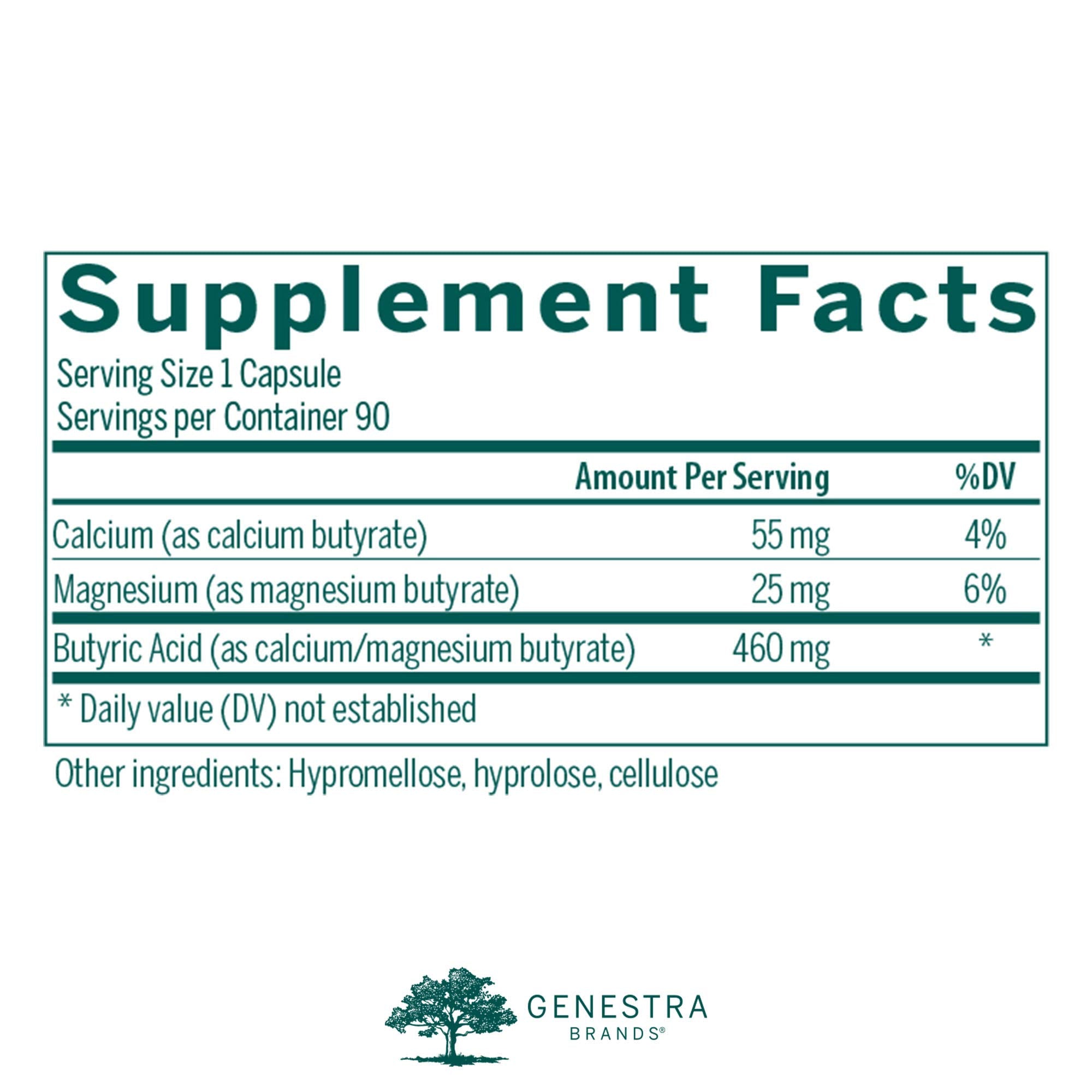 Genestra Brands Butyrate Complex | Butyric Acid from Calcium/Magnesium Butyrate | 90 Capsules