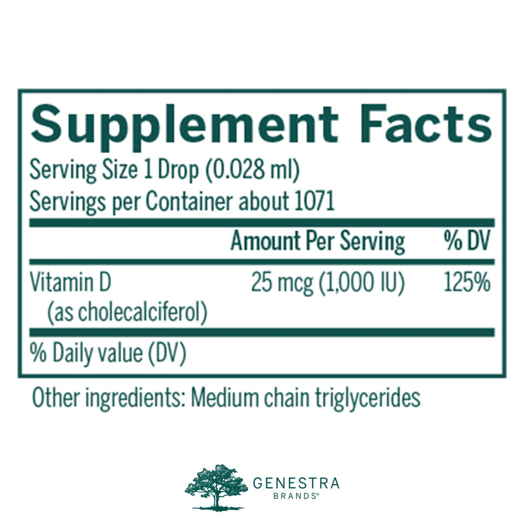 Genestra D3 1000 Drops - Liquid Vitamin D, 1000 IU per Drop, 1 fl oz