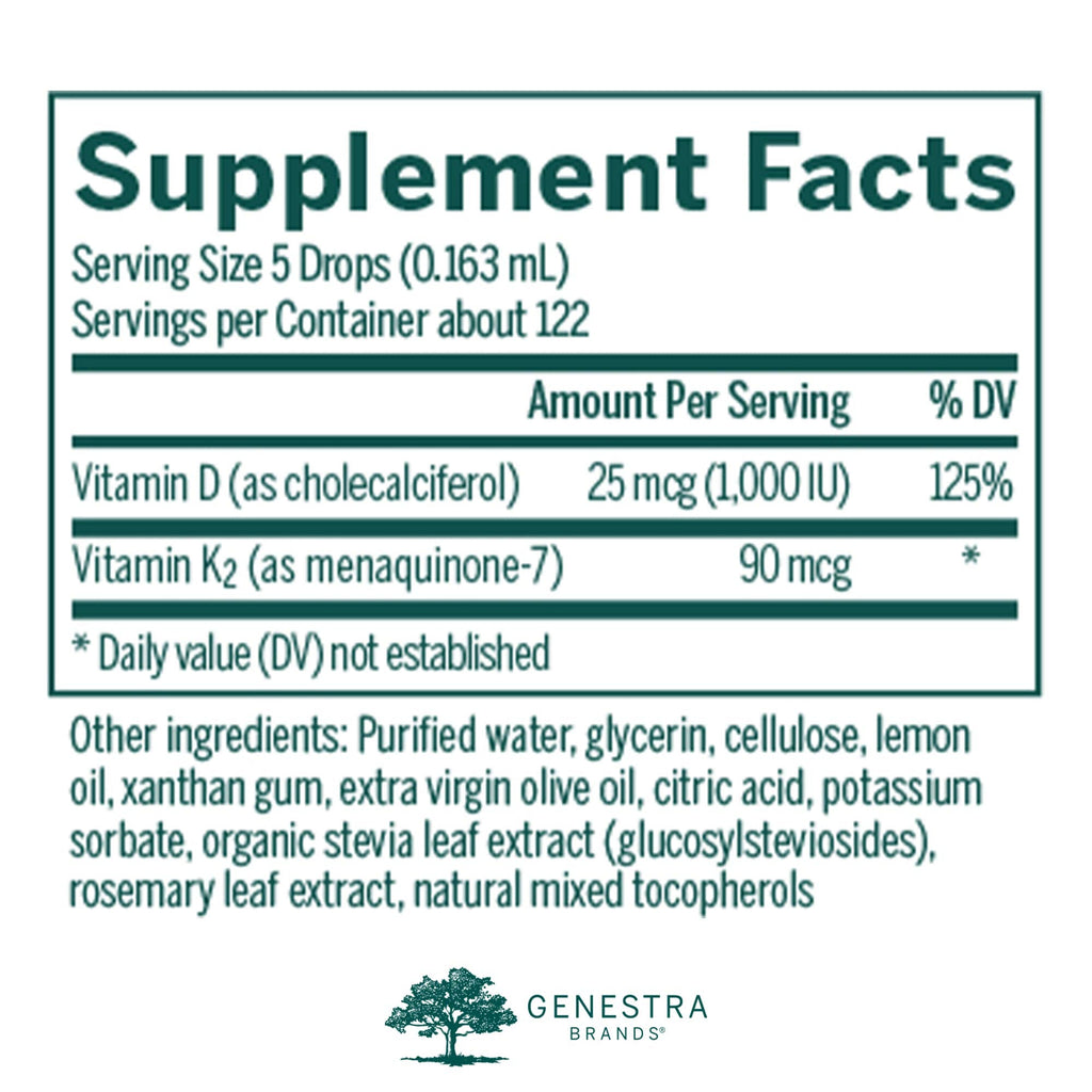 Genestra D3 K2 Mulsion - Liquid Vitamin D3 + K2 for Bone Health | 122 Servings