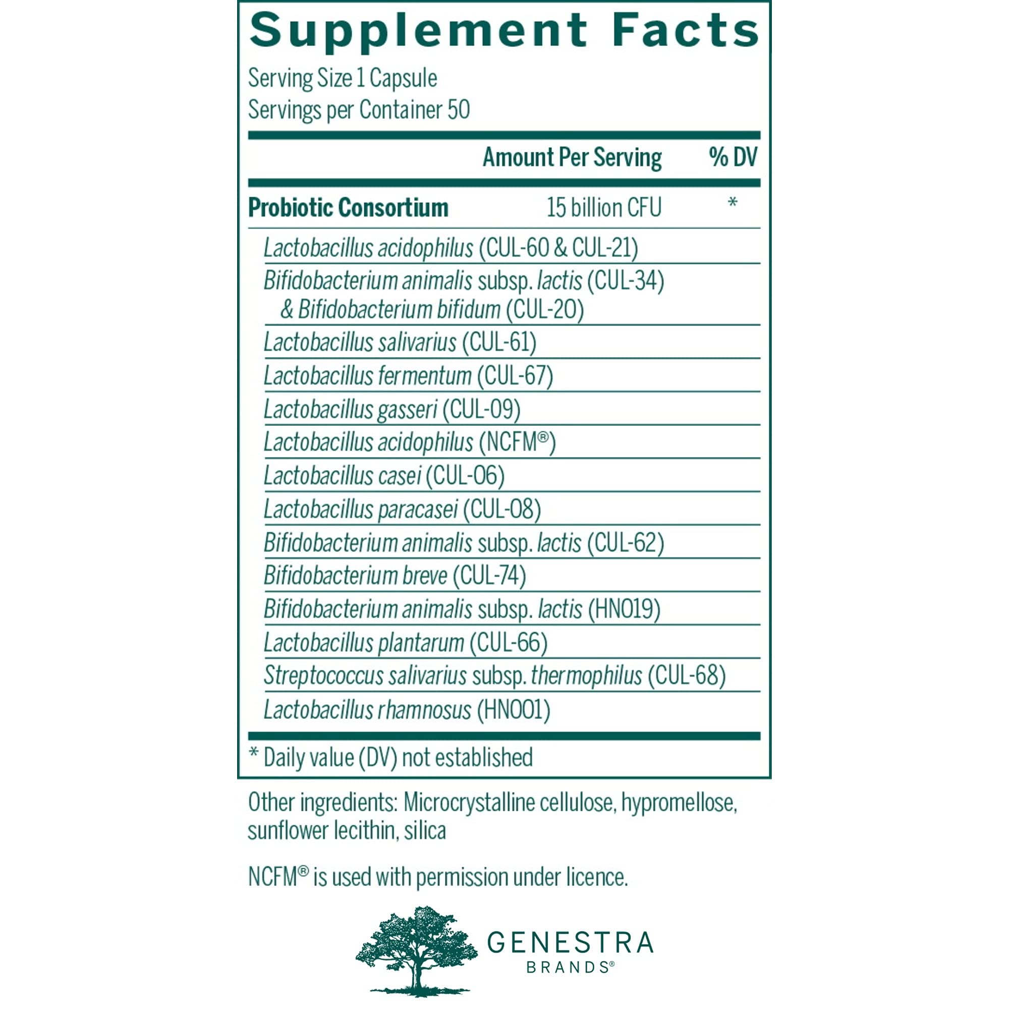 Genestra Brands HMF Multi Strain | Shelf-Stable Probiotic Supplement for Gastrointestinal Health | 50 Vegetarian Capsules