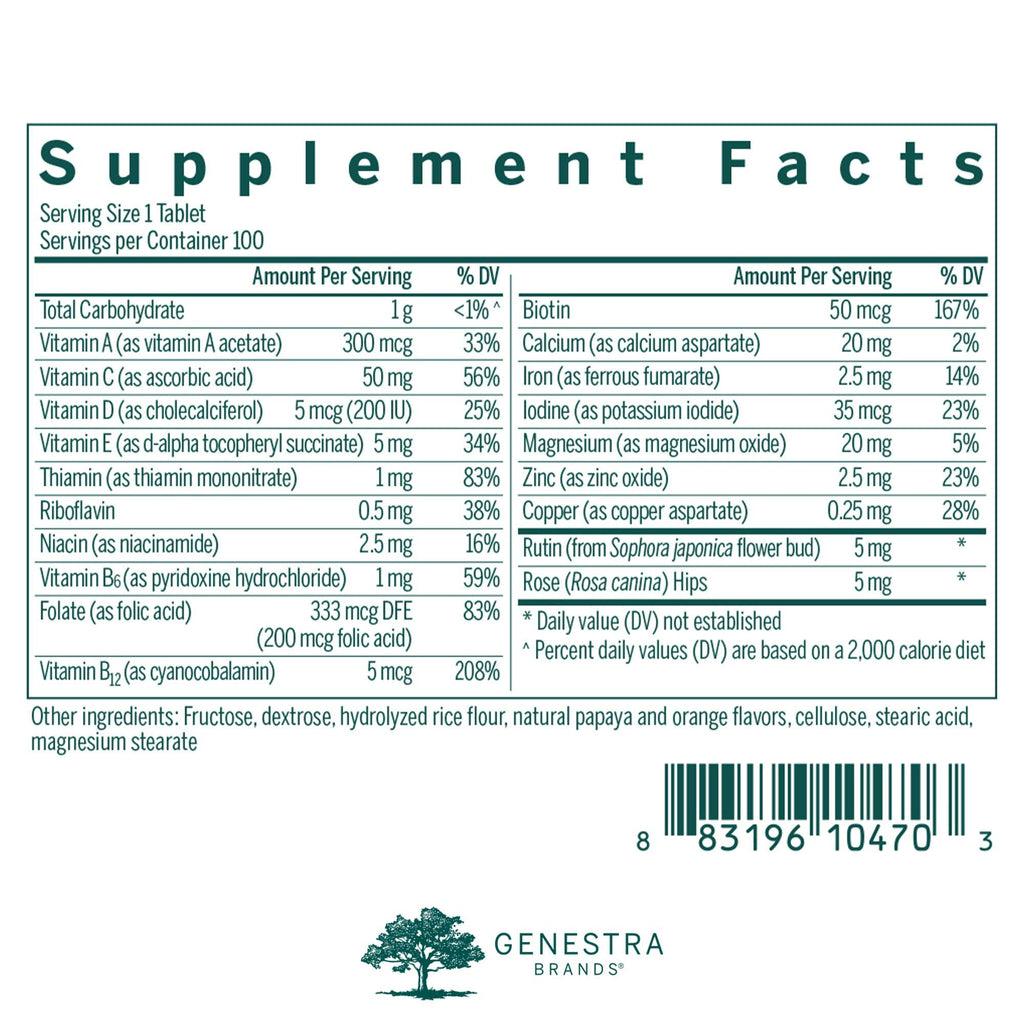 Genestra Brands Children's Chewable Vitamins | Vitamin-Mineral Supplement | 100 Chewables | Papaya & Orange Flavor