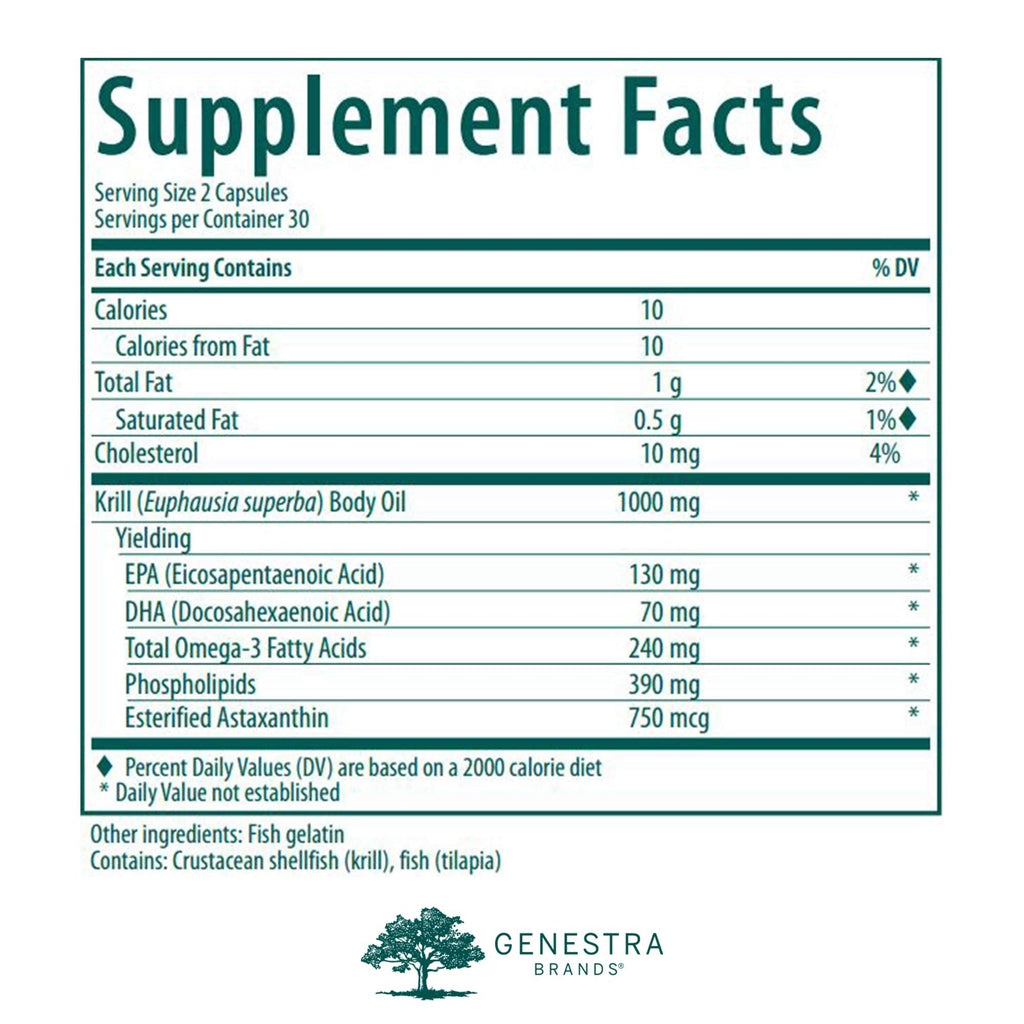 Genestra Brands Krill Oil | Omega-3, Phospholipids & Astaxanthin | 60 Capsules