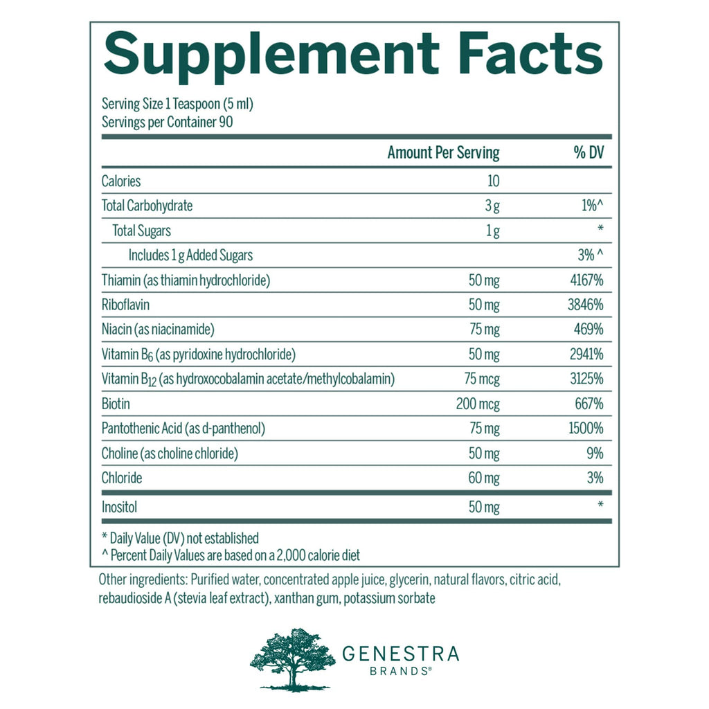 Genestra Brands Liquid B Complex | Broad Spectrum B-Vitamin | 15.2 fl oz | Natural Tangerine-Cherry Flavor
