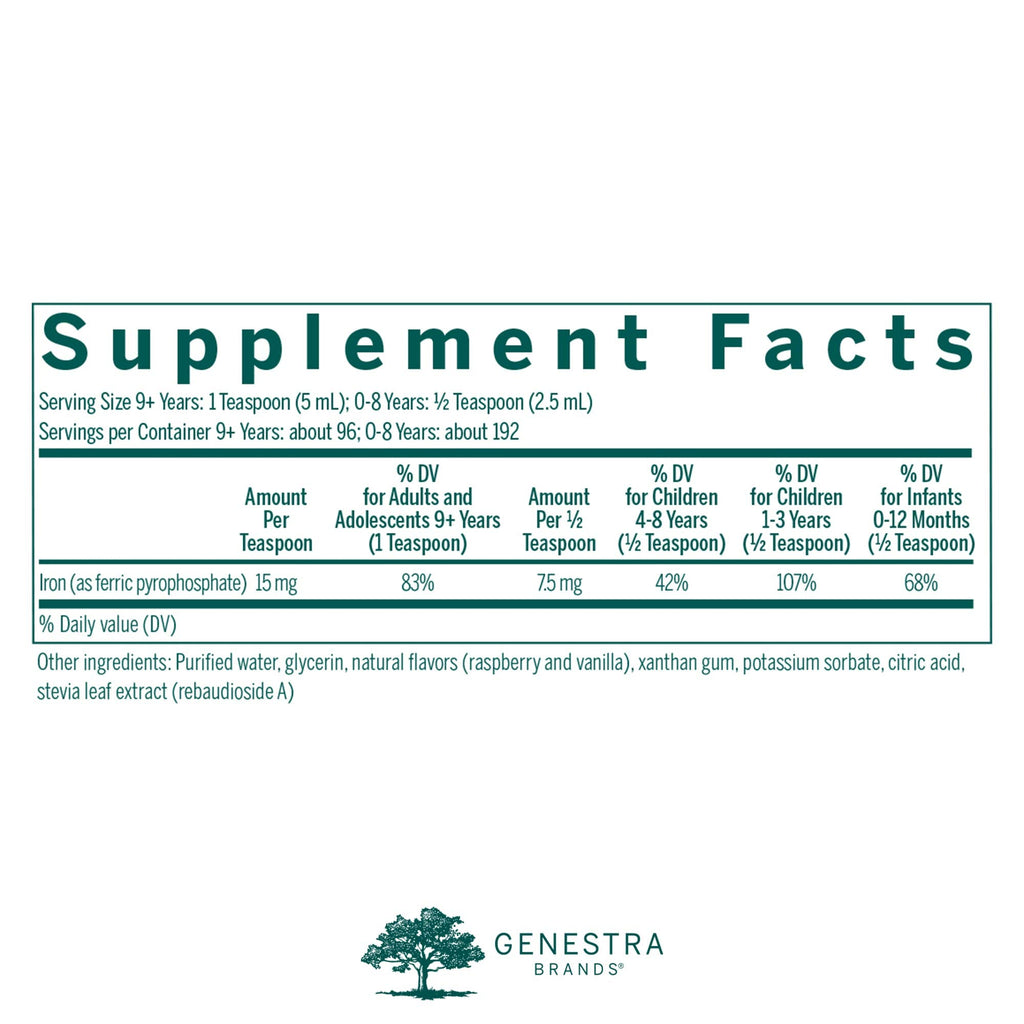 Genestra Brands Liquid Iron – Colloidal Mineral Supplement (Raspberry) 16.2 fl oz