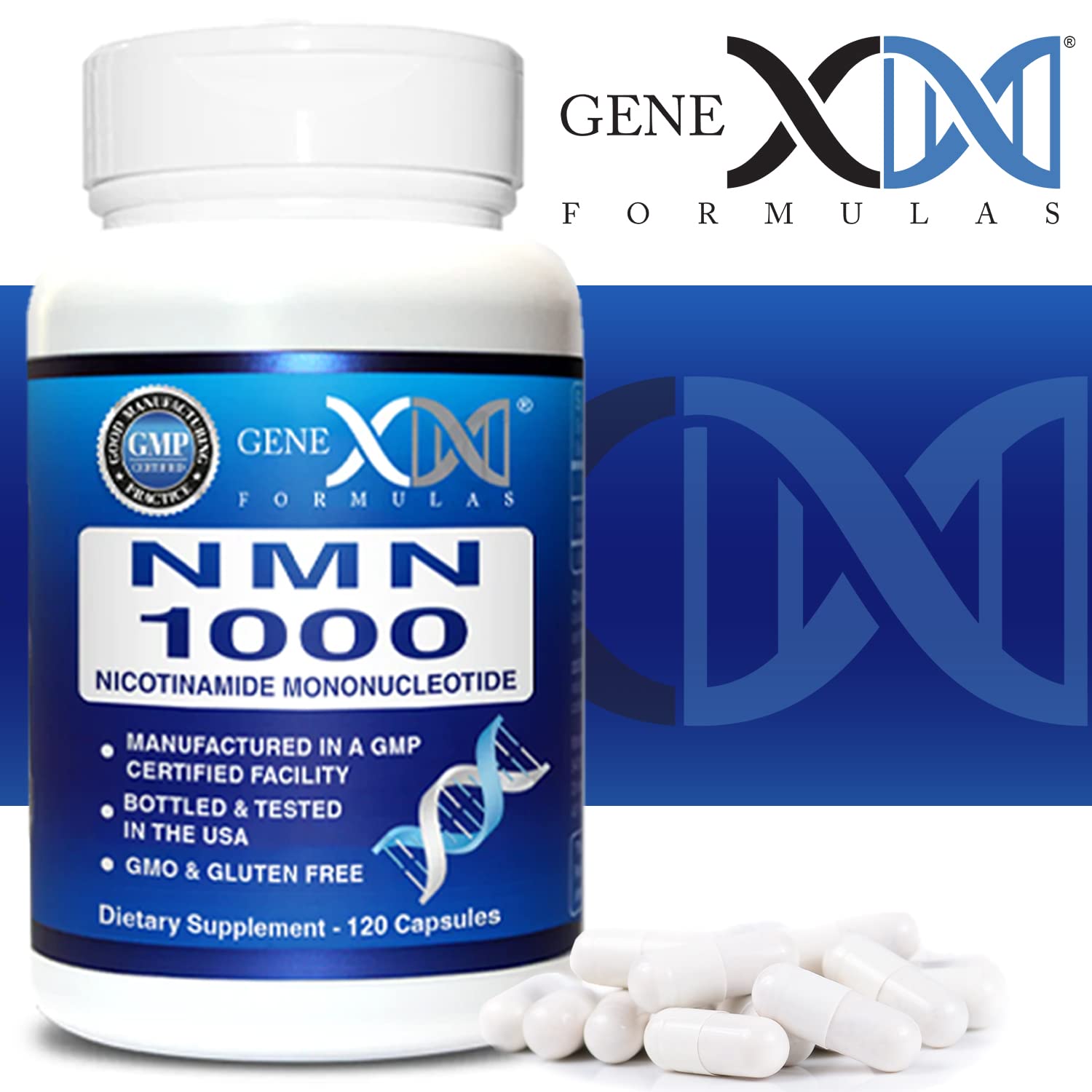 Genex Formulas NMN 1000mg – 99% Pure, Shelf-Stable NAD Support, 120 Capsules, GMP Certified