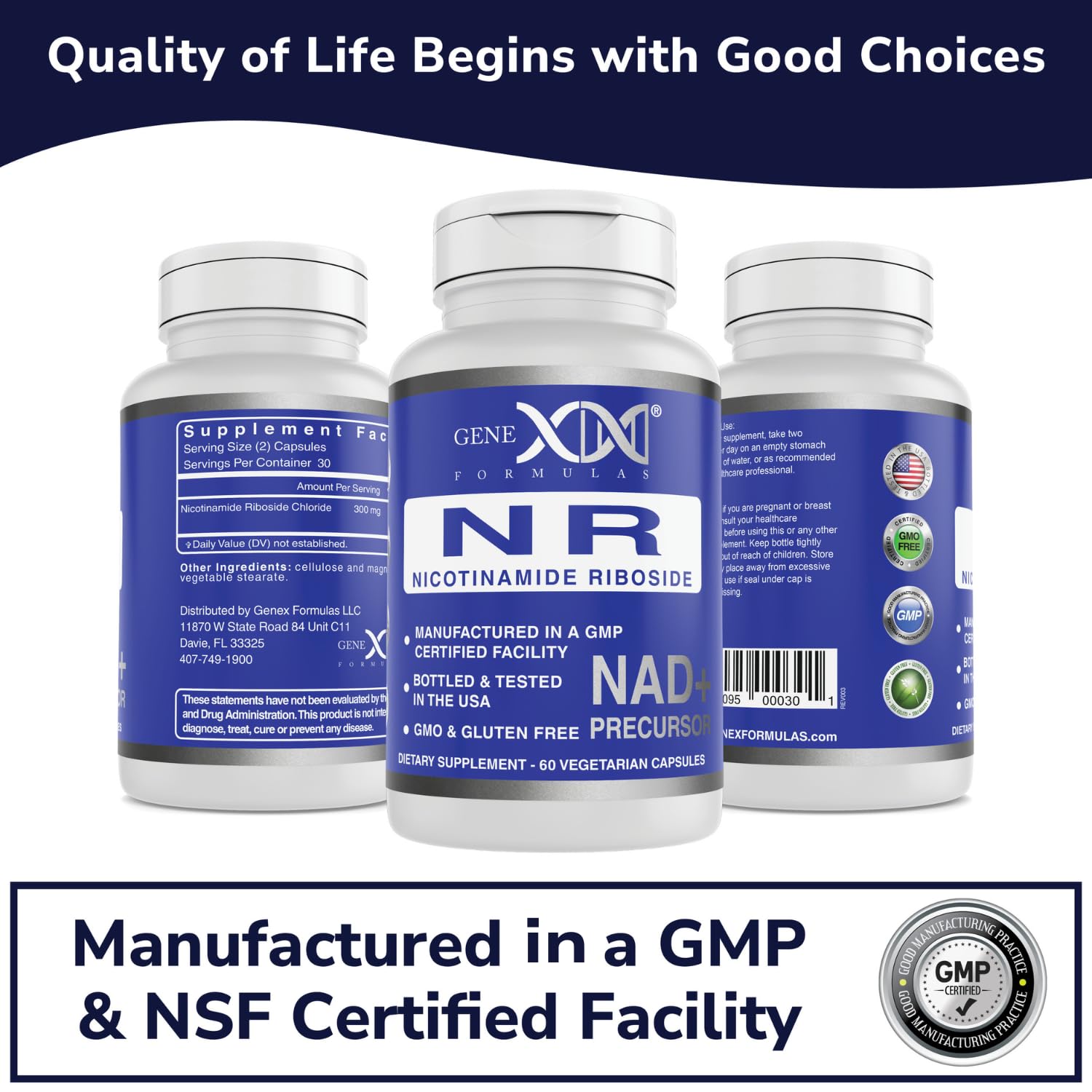 Genex Formulas NR Nicotinamide Riboside 300mg/Serving – 60 Capsules | NAD+ Precursor, GMP-Certified