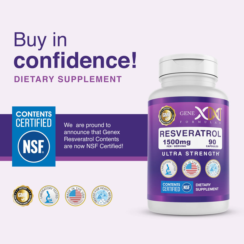 Genex Formulas 1500mg Resveratrol + BioPerine (3 Pack) | Trans-Resveratrol from Japanese Knotweed
