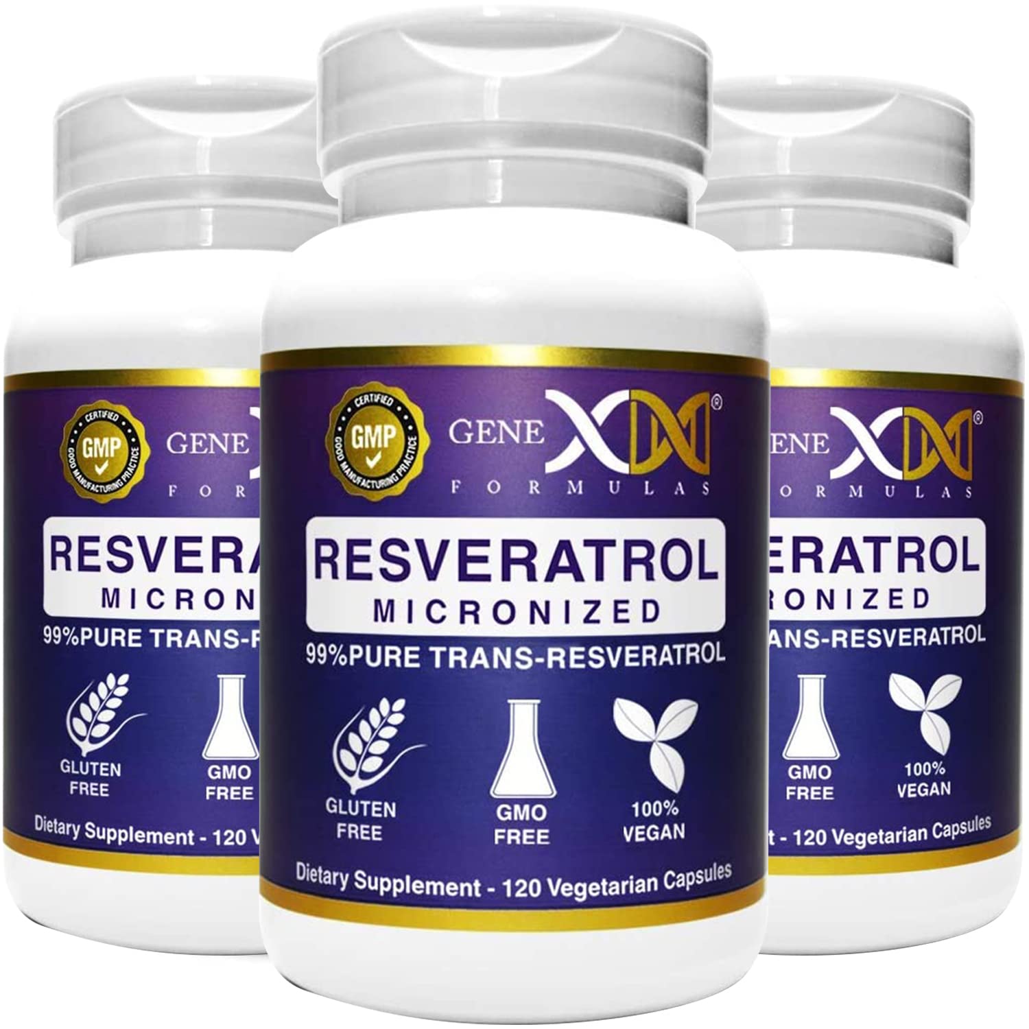 Genex Formulas 99% Micronized Trans-Resveratrol 1000mg + BioPerine, 120 Capsules