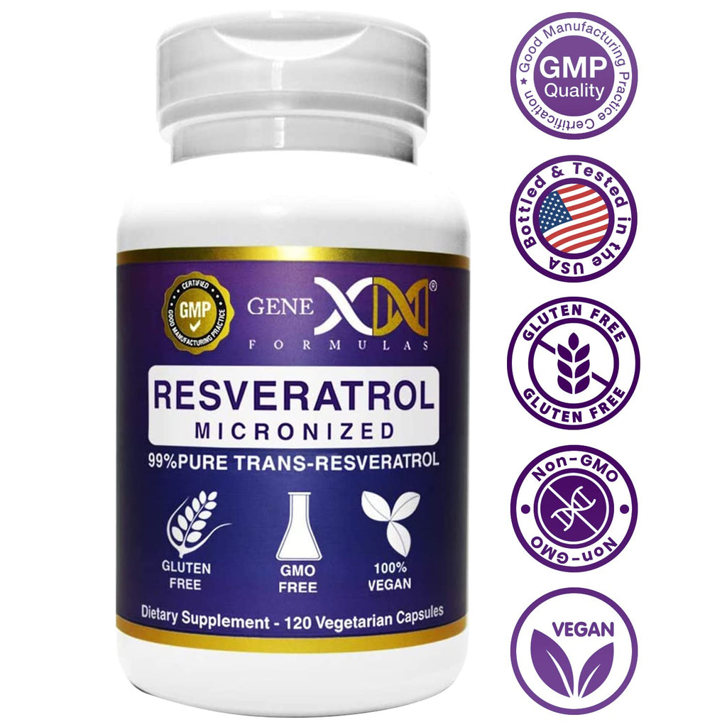 Genex Formulas 99% Micronized Trans-Resveratrol 1000mg + BioPerine, 120 Capsules
