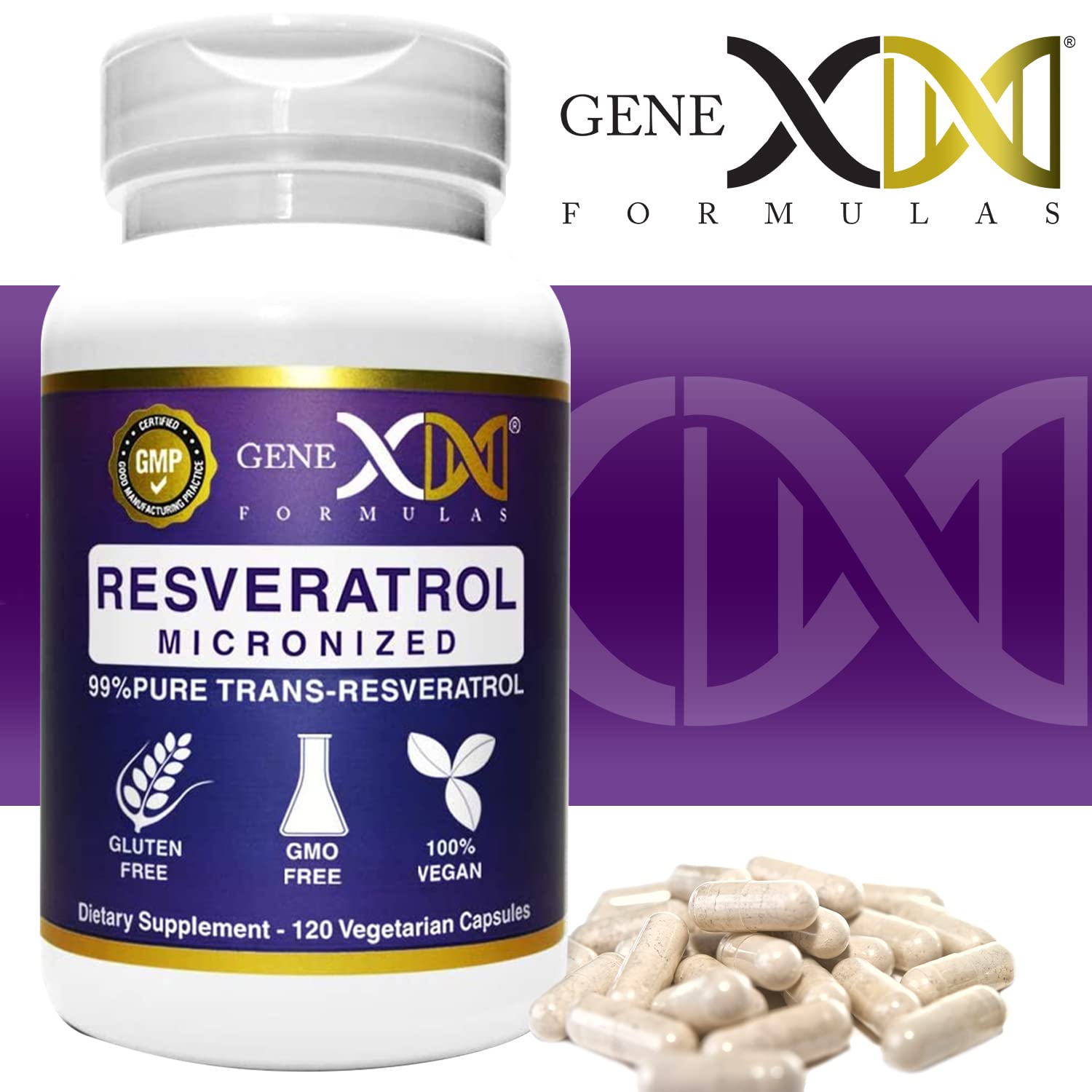 Genex Formulas Trans Resveratrol 1000mg – 120ct (4x250mg) Micronized with Bioperine | GMP & NSF Certified