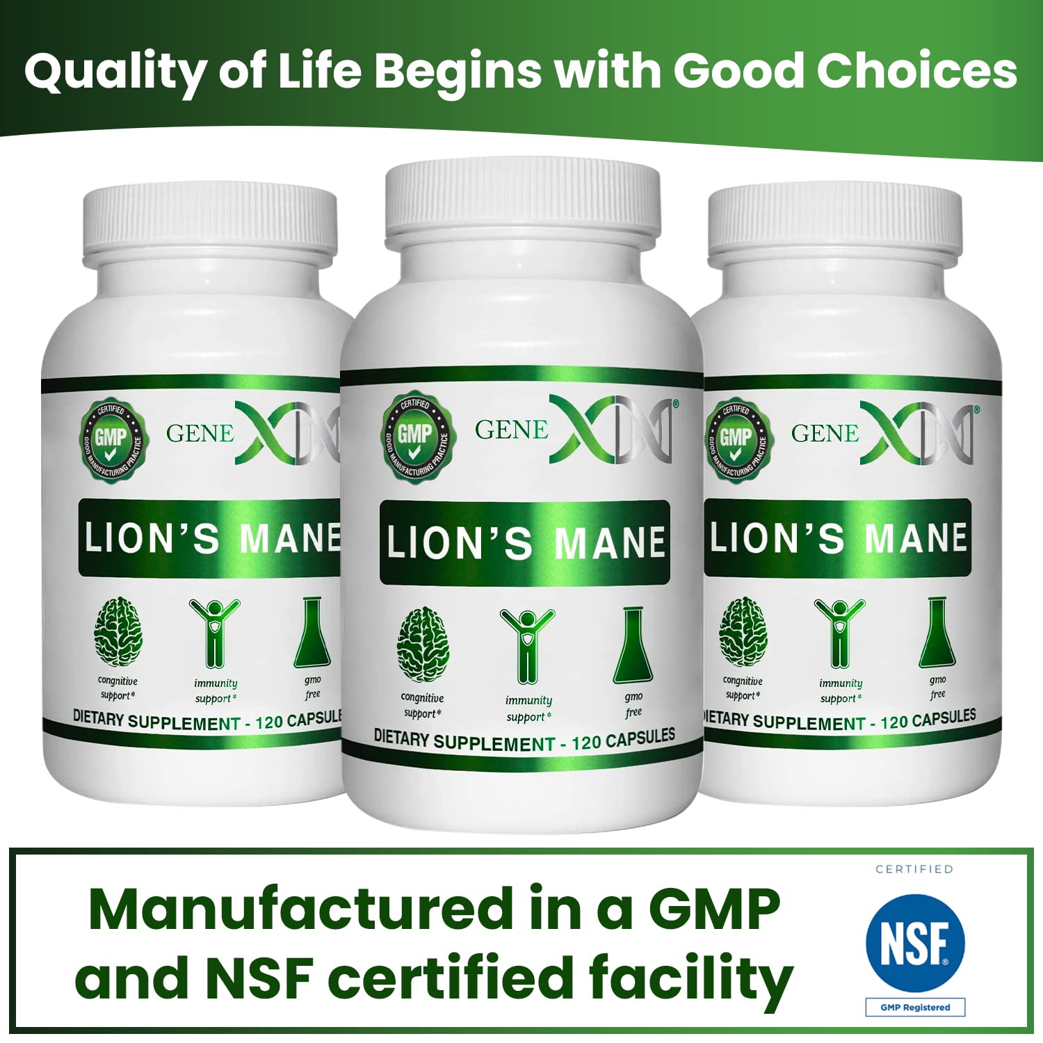 Genex Formulas Lions Mane Supplement 3 Pack - 1000mg per Serving | Nootropics for Focus, Mental Clarity, Natural Energy | 360 Capsules