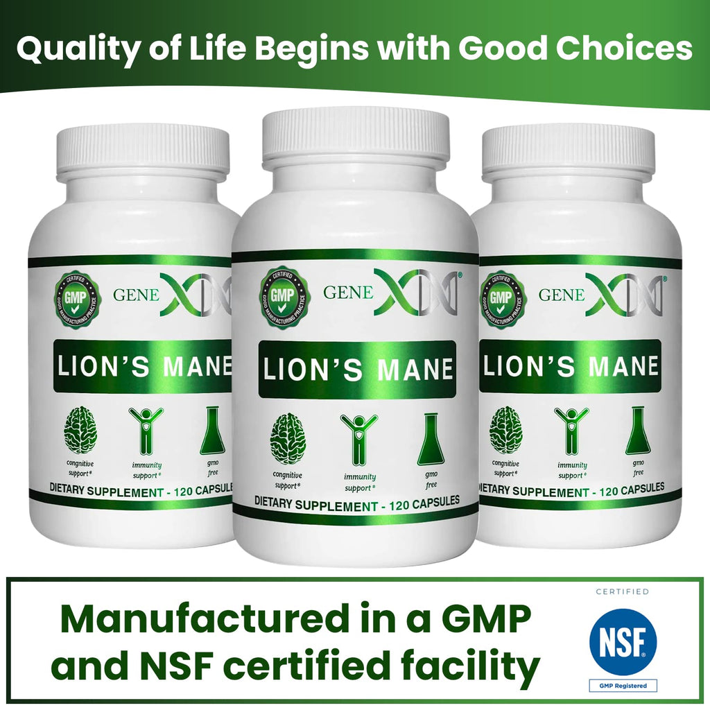 Genex Formulas Lions Mane Supplement - 1000mg per Serving, 120 Capsules | 100% Lion's Mane Extract | Nootropics Brain Support
