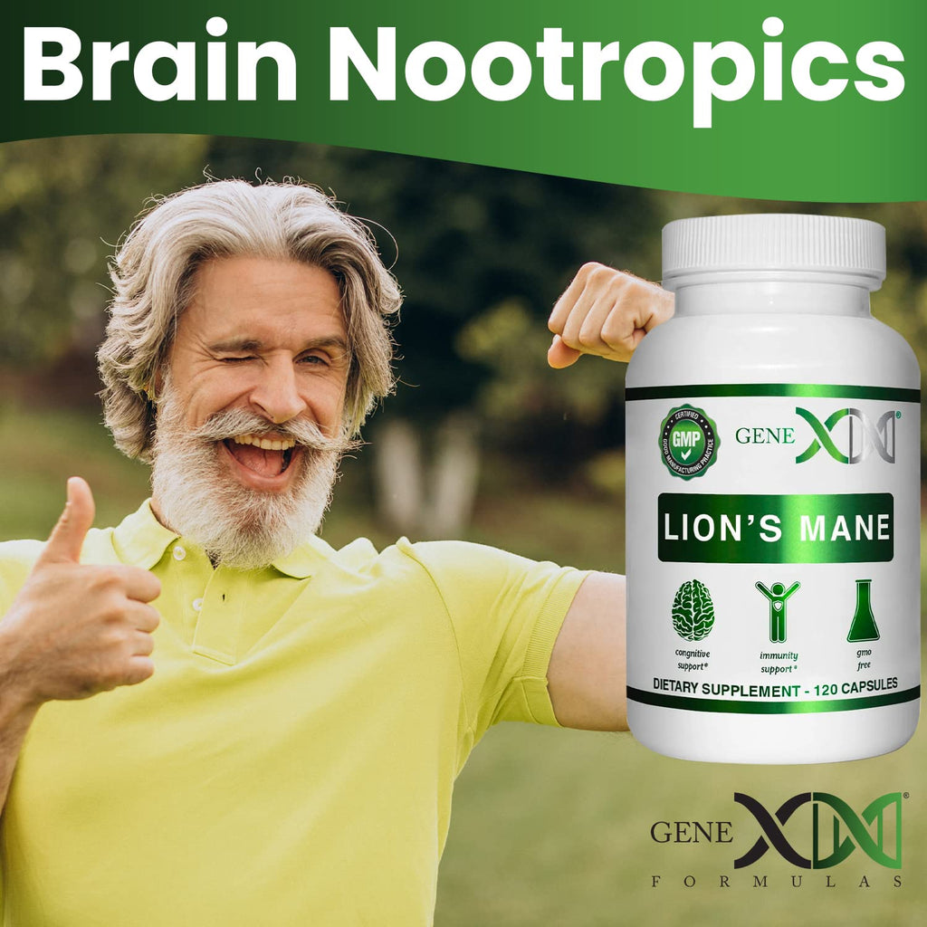 Genex Formulas Lions Mane Supplement - 1000mg per Serving, 120 Capsules | 100% Lion's Mane Extract | Nootropics Brain Support